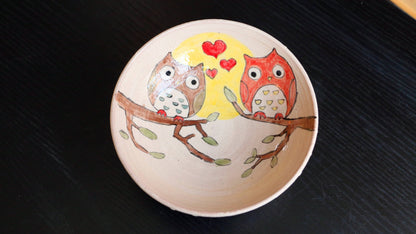 Cute Hand-Painted Ceramic Bowl - Love Owls Pattern